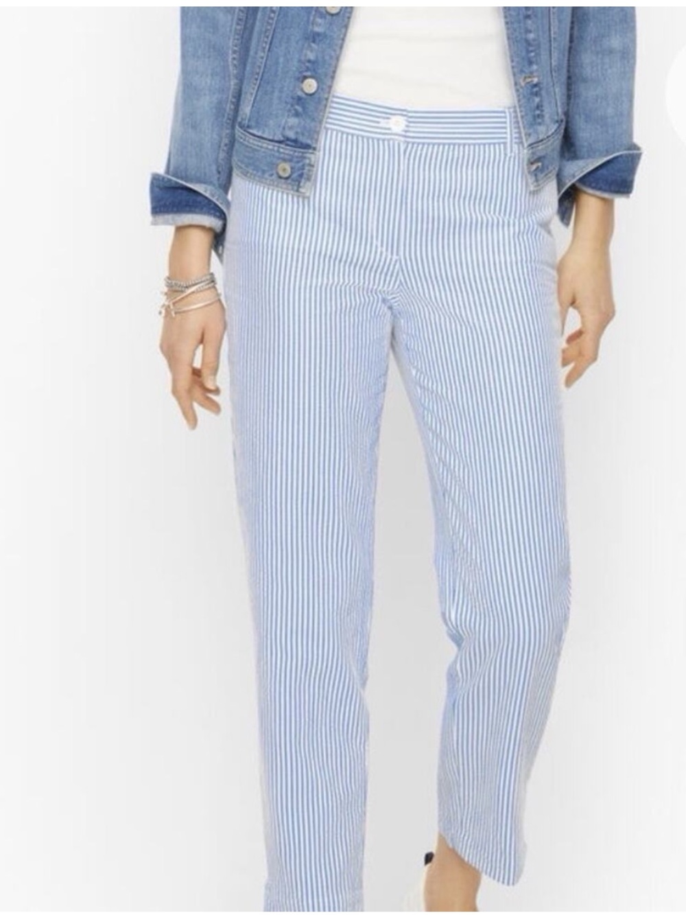 NWT Talbots Plus Blue and White Vertical Stripe Seersucker 20W Crop Pants